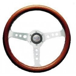 STEERING WHEEL MOHAGANY/SILVER DIAMETER MM. 350