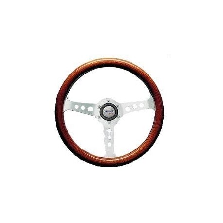 STEERING WHEEL MOHAGANY/SILVER DIAMETER MM. 350